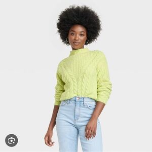 Universal Thread Light Green Cable Knit Turtleneck Sweater
